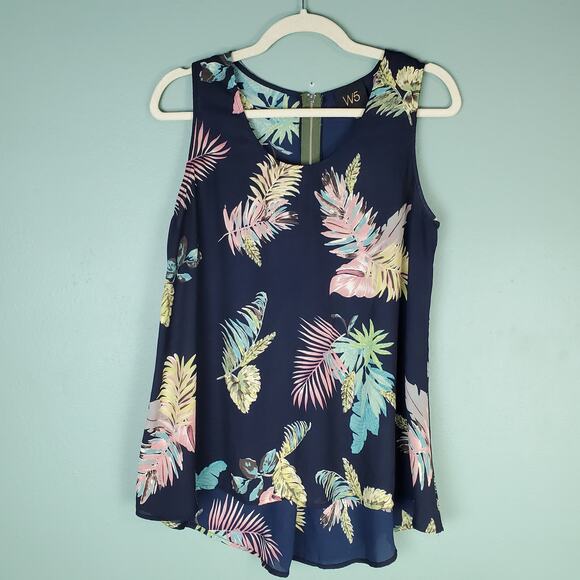 W5 Sleeveless Blue Tropical Multi Blouse Size Medium - Picture 1 of 5